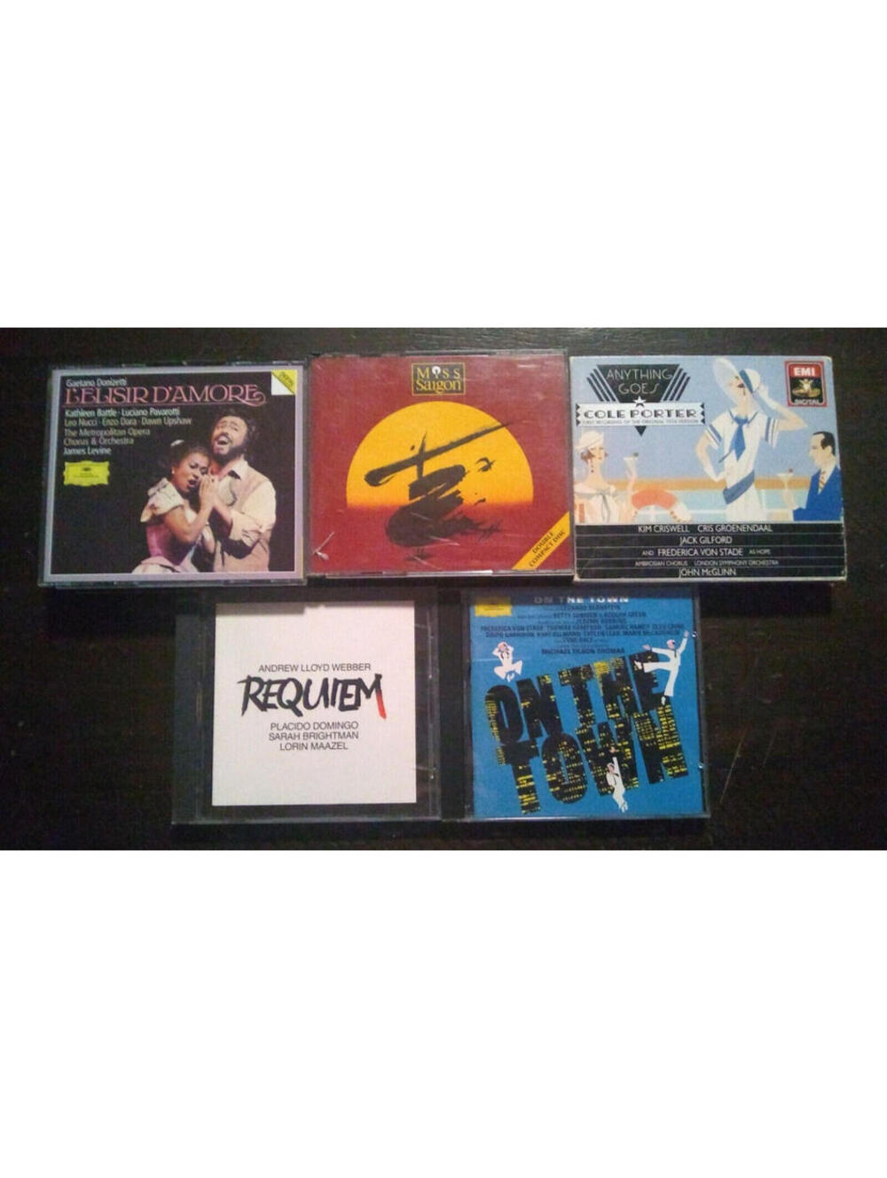 Broadway Opera CD Lot Of 5 Requiem On The Town Anything Goes Miss Saigon Lelisir